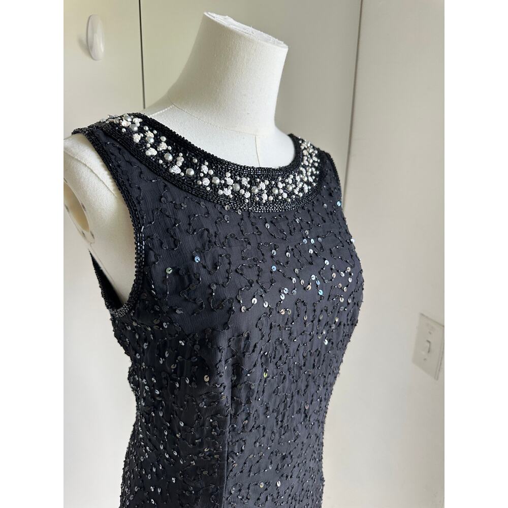 VTG 90s Silk Beaded Dress M LBD Cocktail Sheath Embellished Formal - Picture 8 of 14